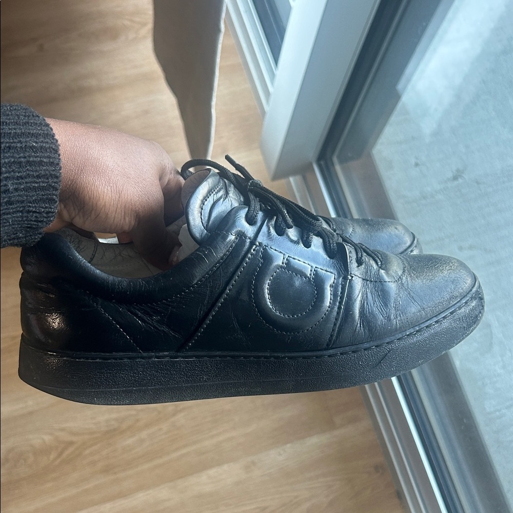 Salvatore Ferragamo Black Leather Sneakers